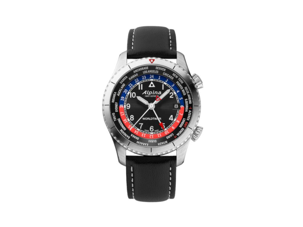 Reloj de Cuarzo Alpina Startimer Pilot Worldtimer, 41 mm, Negro, AL-255BRB4S26