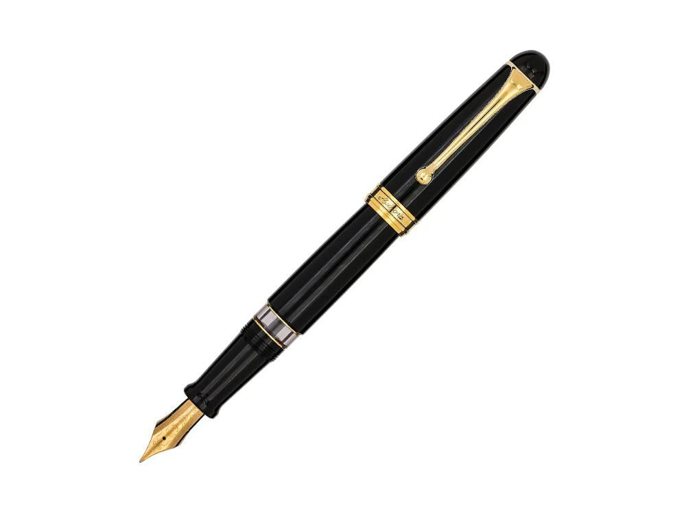 Pluma Estilográfica Aurora 88 Big, Resina Negra, PVD Oro, 800