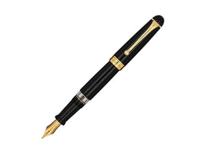 Pluma Estilográfica Aurora 88 Big, Resina Negra, PVD Oro, 800