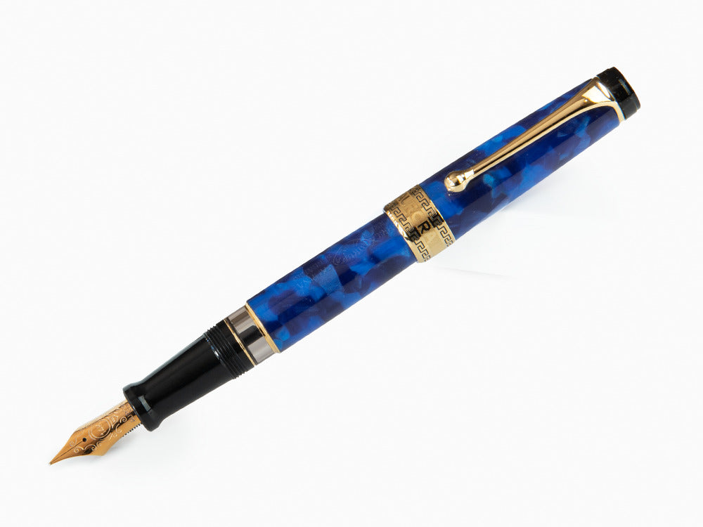 Pluma Estilográfica Aurora Optima, Auroloide, Azul, PVD Oro, 996B