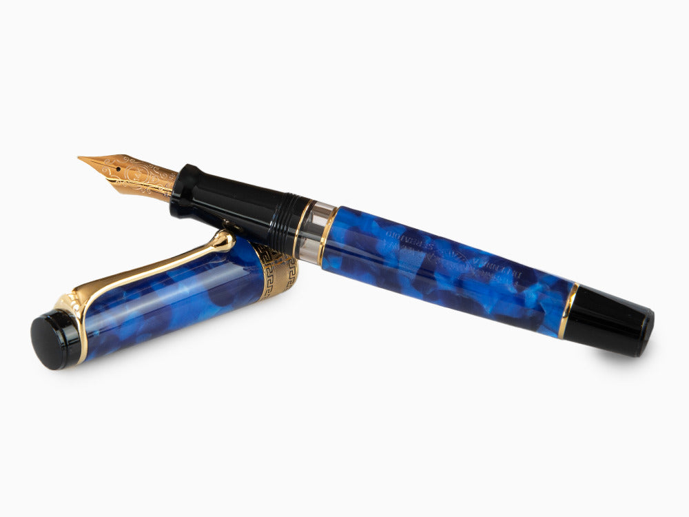 Pluma Estilográfica Aurora Optima, Auroloide, Azul, PVD Oro, 996B