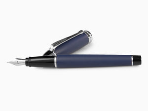 Pluma Estilográfica Aurora Ipsilon Satin - Resina Azul y Cromo - B10B