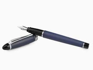 Pluma Estilográfica Aurora Ipsilon Satin - Resina Azul y Cromo - B10B