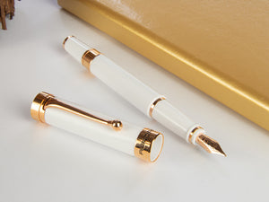 Pluma Estilográfica Aurora EDO, Resina, Oro Rosa 14k, Blanco, O11-W