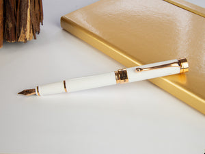 Pluma Estilográfica Aurora EDO, Resina, Oro Rosa 14k, Blanco, O11-W