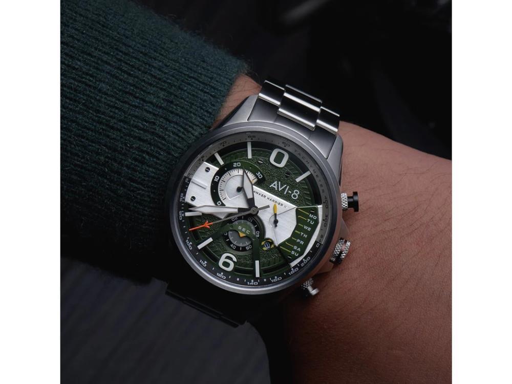 Reloj de Cuarzo AVI-8 Hawker Harrier Steel Military Green, 44 mm, AV-4056-11