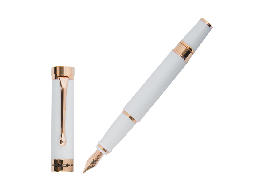 Pluma Estilográfica Aurora EDO, Resina, Oro Rosa 14k, Blanco, O11-W