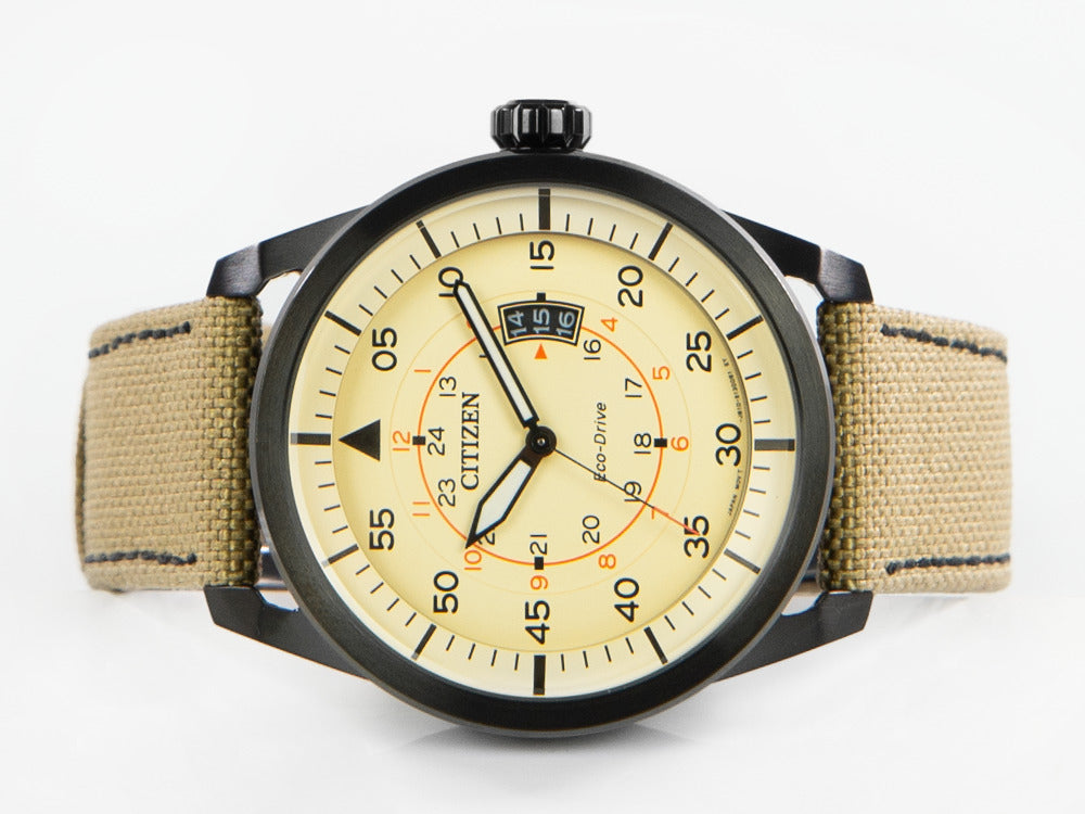 Reloj de Cuarzo Citizen OF Aviator, Beige, 45 mm, Textil, 10 atm, AW1365-19P