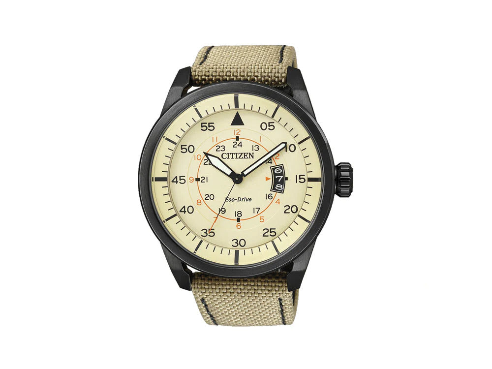 Reloj de Cuarzo Citizen OF Aviator, Beige, 45 mm, Textil, 10 atm, AW1365-19P