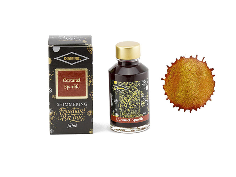 Tintero Diamine Shimmering Caramel Sparkle, 50ml, Marrón, Cristal