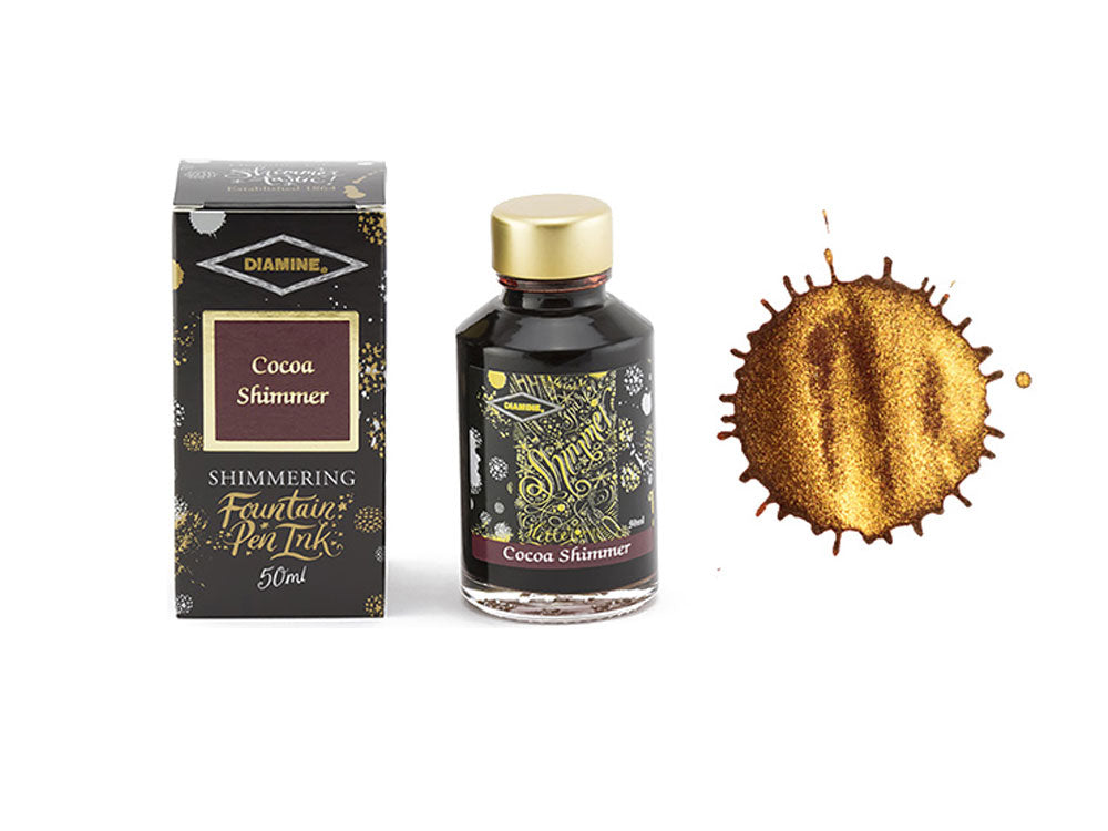 Tintero Diamine Shimmering Cocoa Shimmer, 50ml, Marrón, Cristal