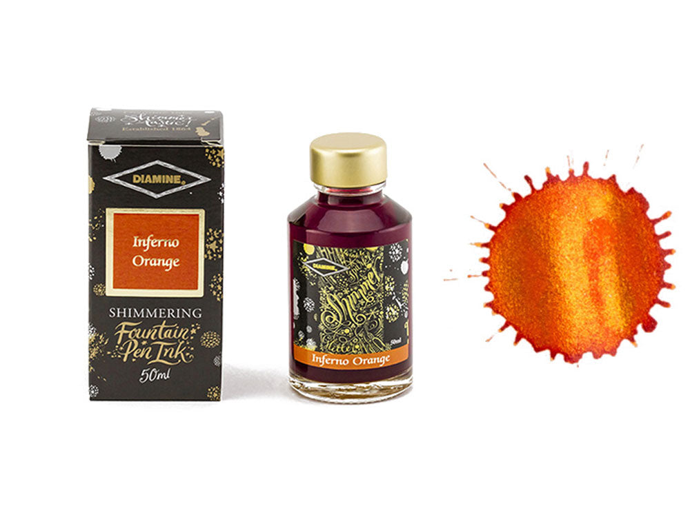 Tintero Diamine Shimmering Inferno Orange, 50ml, Naranja, Cristal