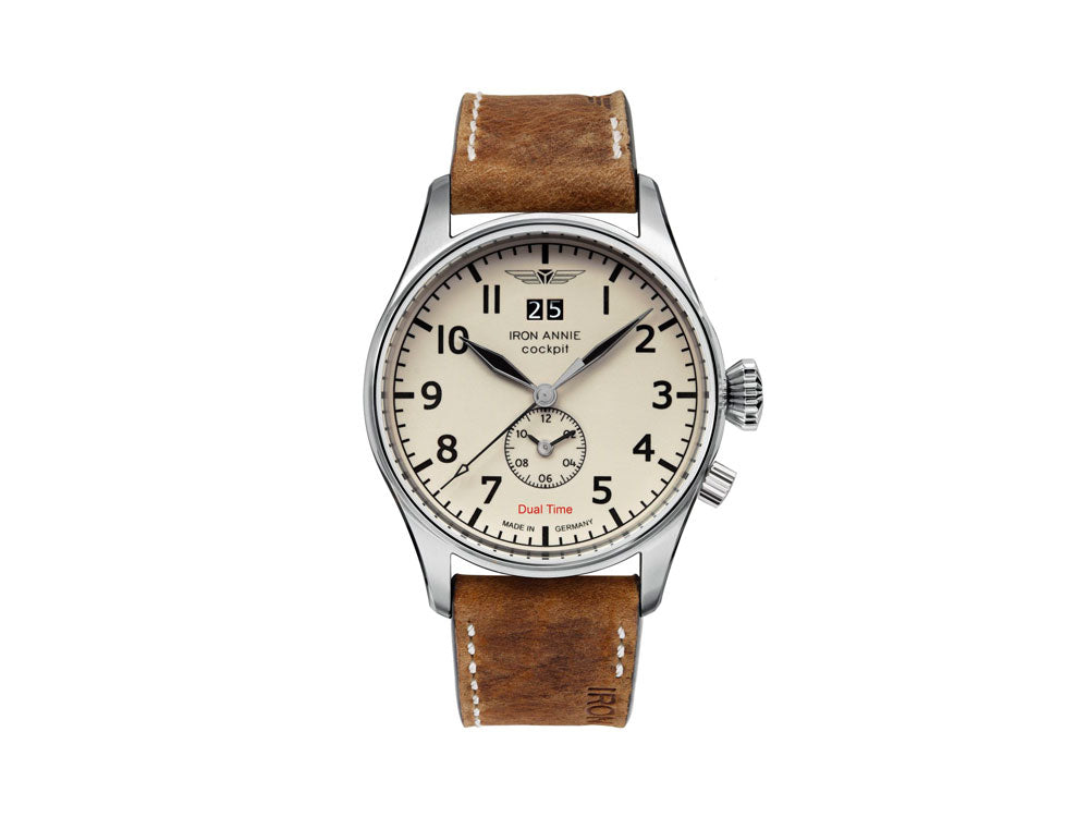 Reloj de Cuarzo Iron Annie Cockpit, Beige, 42 mm, GMT, Día, 5140-3