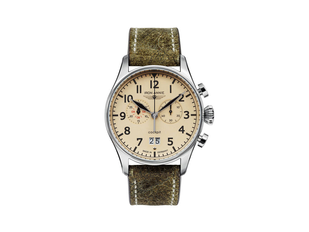 Reloj de Cuarzo Iron Annie Cockpit, Beige, 42 mm, Cronógrafo, Día, 5186-5