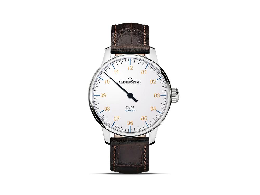 Reloj Automático Meistersinger N3, SW 200, 43 mm, Blanco, 38Horas, AM901G-SG02