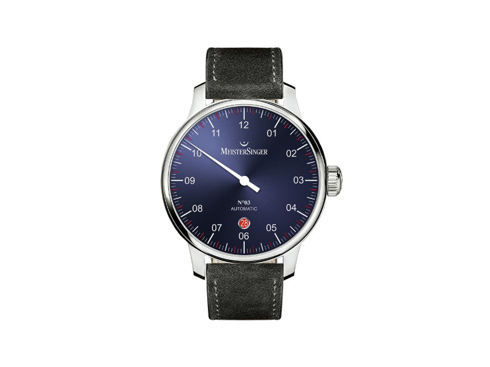 Reloj Automático Meistersinger N3 - 40 mm, Azul, 40mm, Negro, Día, DM908-SV01