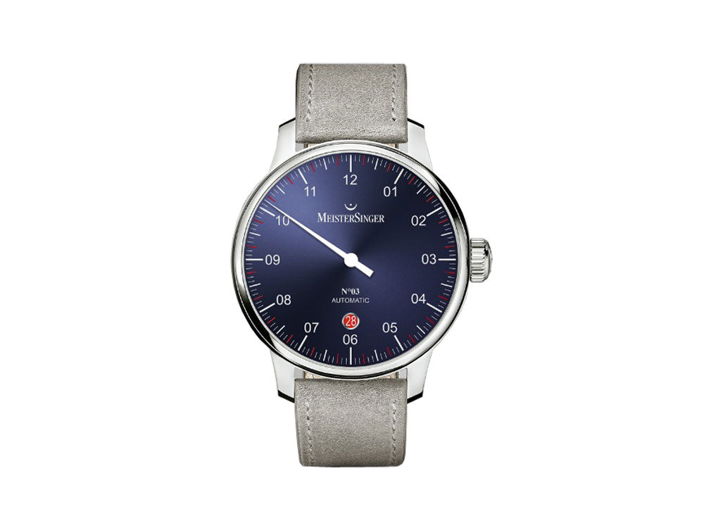 Reloj Automático Meistersinger N3 - 40 mm, Azul, ETA 2824-2, 40mm, correa gris