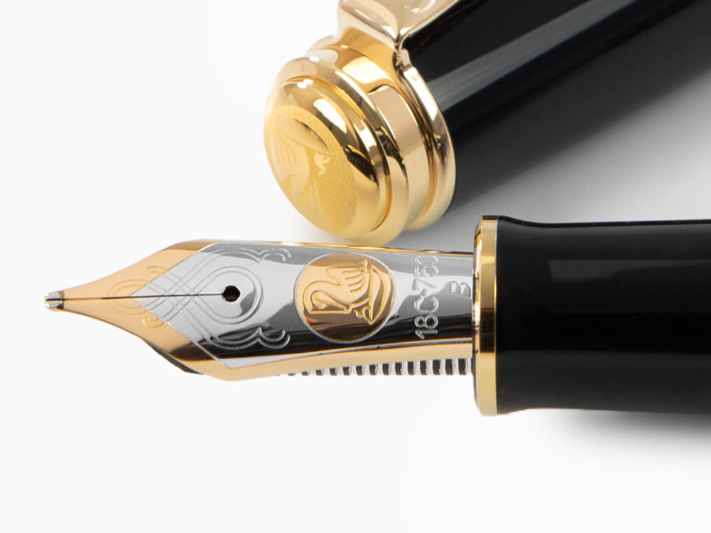 Pluma Estilográfica Pelikan M1000, Resina Negra, Adornos en oro, 987396