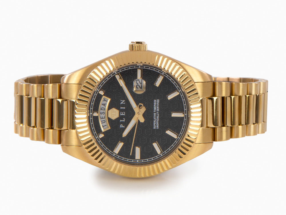 Reloj de Cuarzo Philipp Plein Date Superlative, PVD Oro, Negro, 42 mm, PWPNA0424