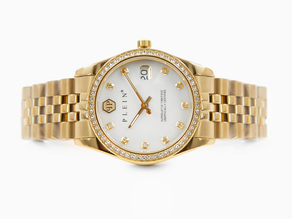 Reloj de Cuarzo Philipp Plein Date Superlative, PVD Oro, Blanco, 34mm, PWYAA0323