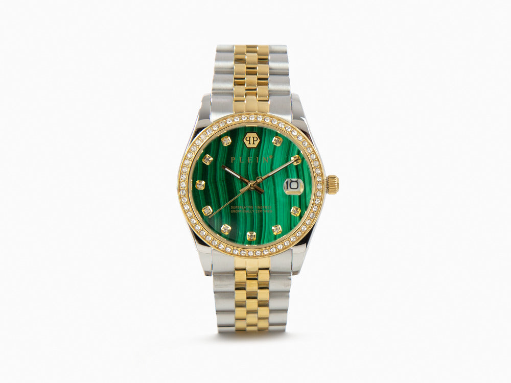 Reloj de Cuarzo Philipp Plein Date Superlative, PVD Oro, Verde, 34 mm, PWYAA0523