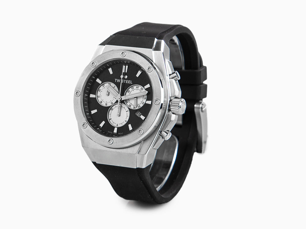 Reloj de Cuarzo TW Steel Ceo Tech 44mm, Negro, 44 mm, Caucho, 10 atm, CE4041