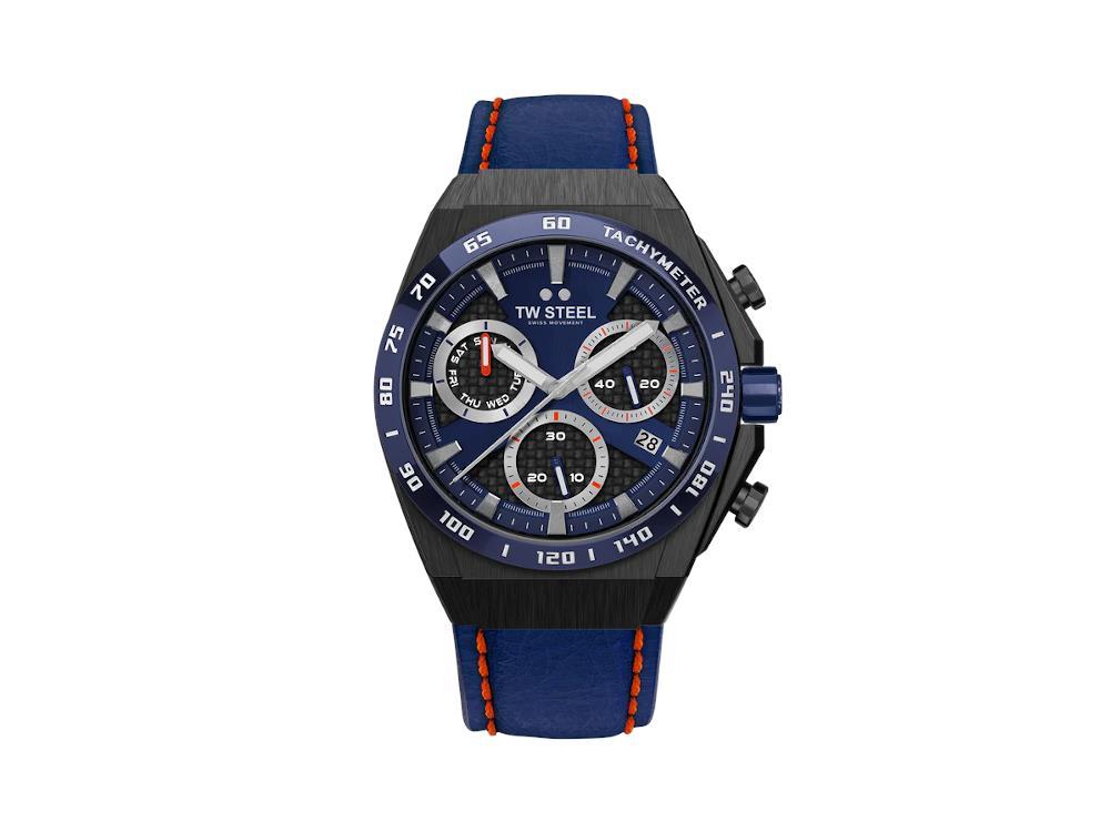 Reloj de Cuarzo TW Steel Ceo Tech 44mm, Azul, 44 mm, Piel, 10 atm, CE4072