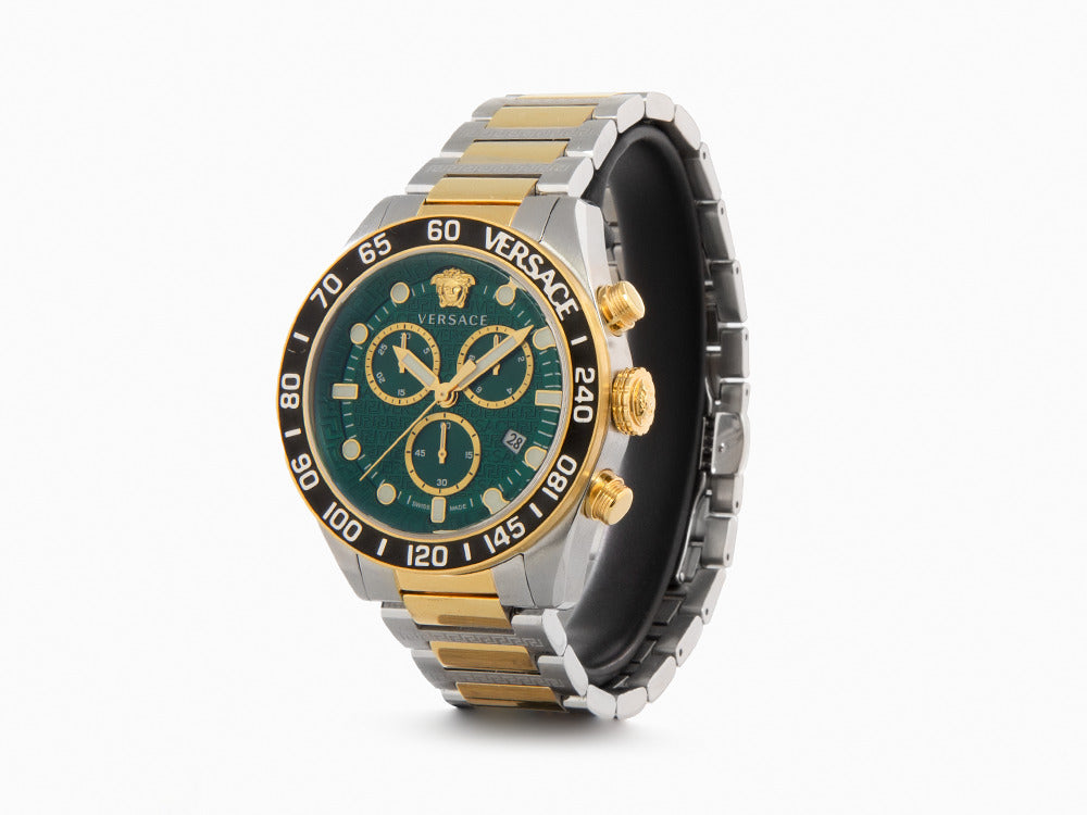 Reloj de Cuarzo Versace Greca Dome Chrono, PVD Oro, Verde, 43 mm, VE6K00423