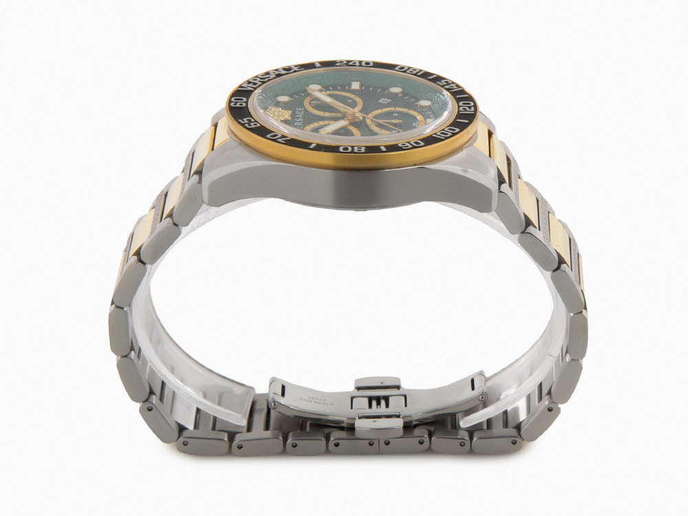 Reloj de Cuarzo Versace Greca Dome Chrono, PVD Oro, Verde, 43 mm, VE6K00423