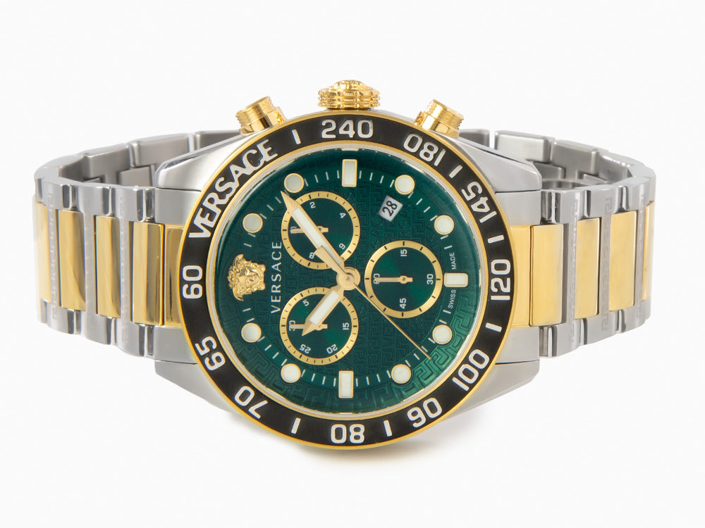 Reloj de Cuarzo Versace Greca Dome Chrono, PVD Oro, Verde, 43 mm, VE6K00423