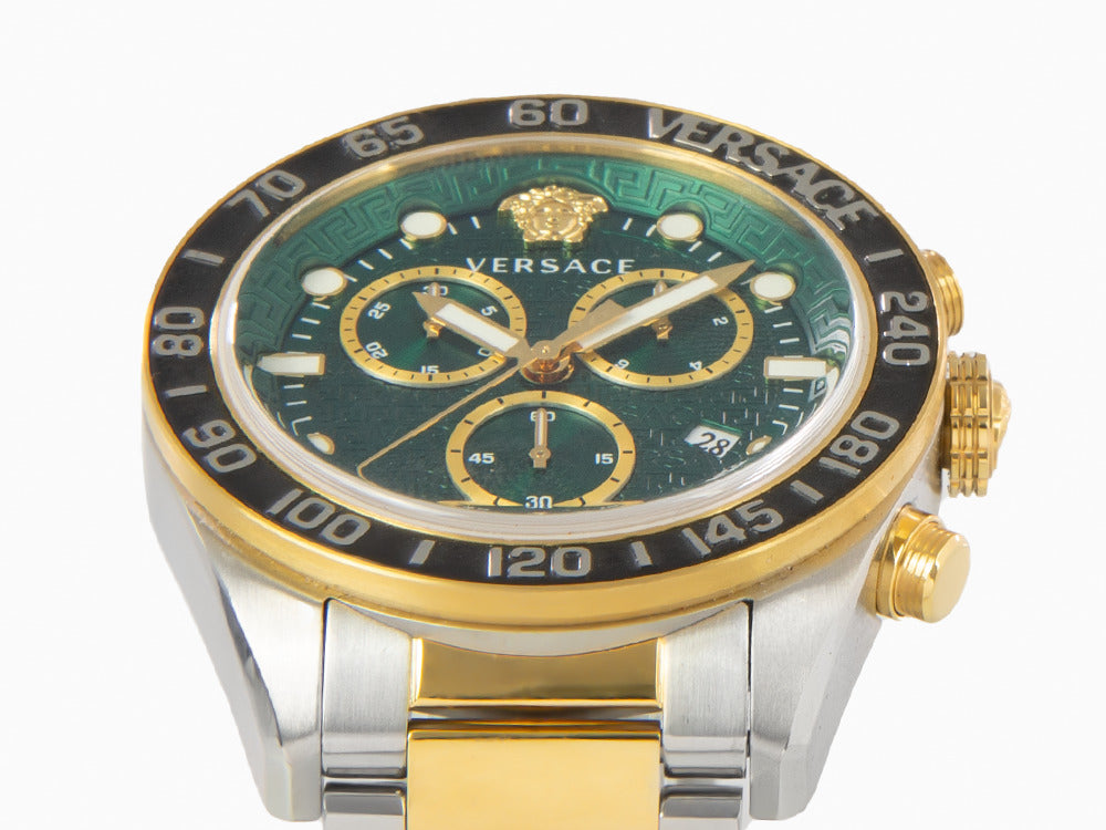 Reloj de Cuarzo Versace Greca Dome Chrono, PVD Oro, Verde, 43 mm, VE6K00423