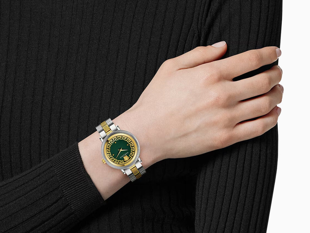 Reloj de Cuarzo Versace Greca Flourish, PVD Oro, Verde, 35 mm, VE7F00523