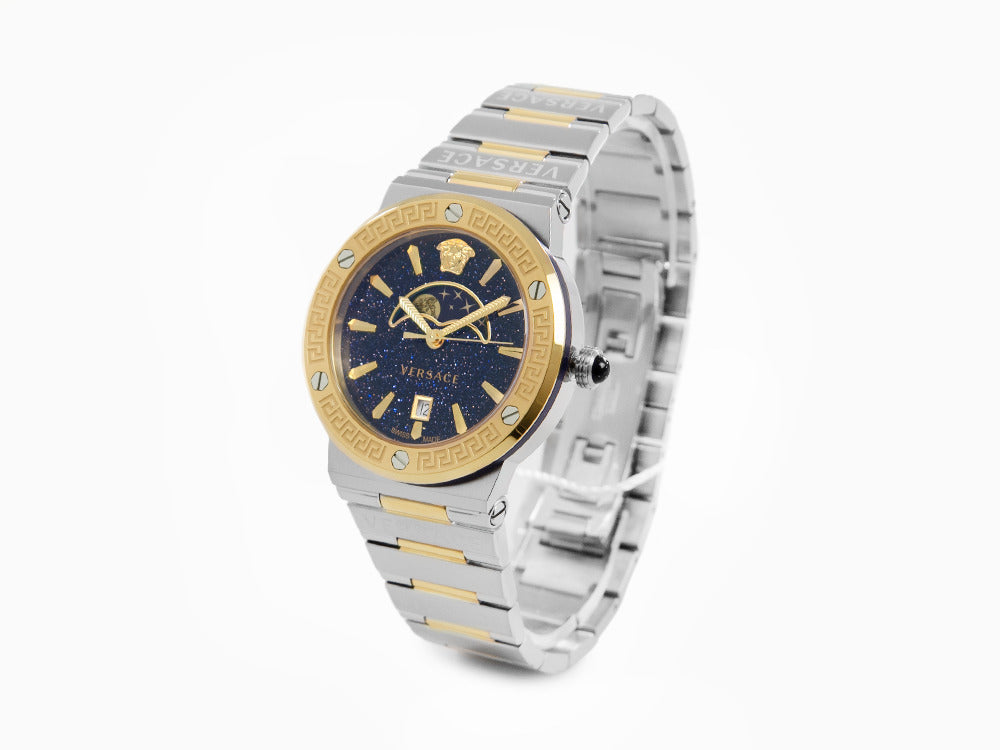 Reloj de Cuarzo Versace Greca Logo Moonphase, PVD Oro, Azul, 38 mm, VE7G00223