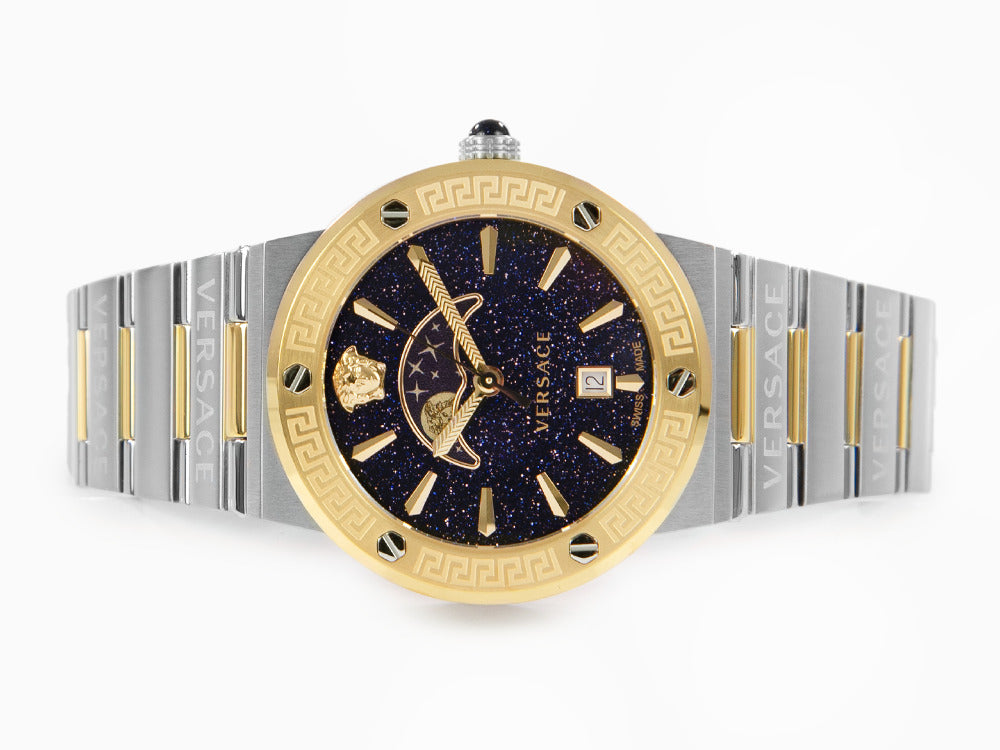 Reloj de Cuarzo Versace Greca Logo Moonphase, PVD Oro, Azul, 38 mm, VE7G00223