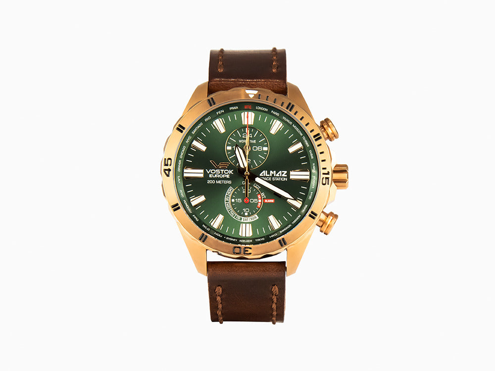 Reloj de Cuarzo Vostok Europe Almaz, PVD, Verde, 47 mm, Cronógrafo, YM8J-320B656