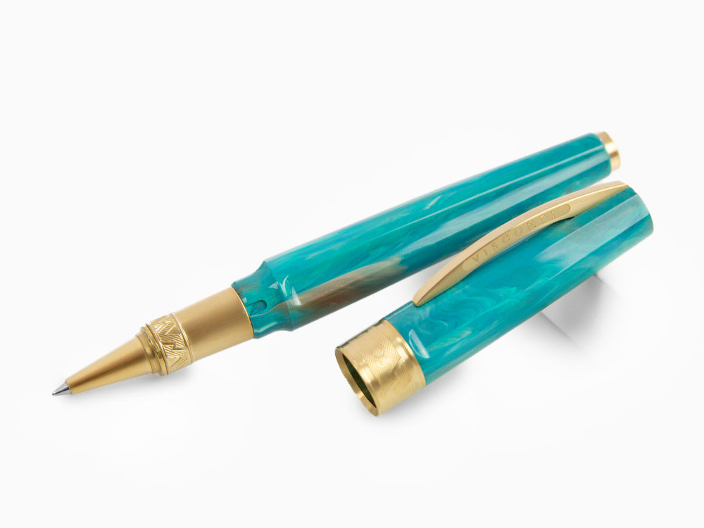 Roller Visconti Mirage Mythos Athena, Resina Acrílica, PVD Oro, Azul KP07-15-RB