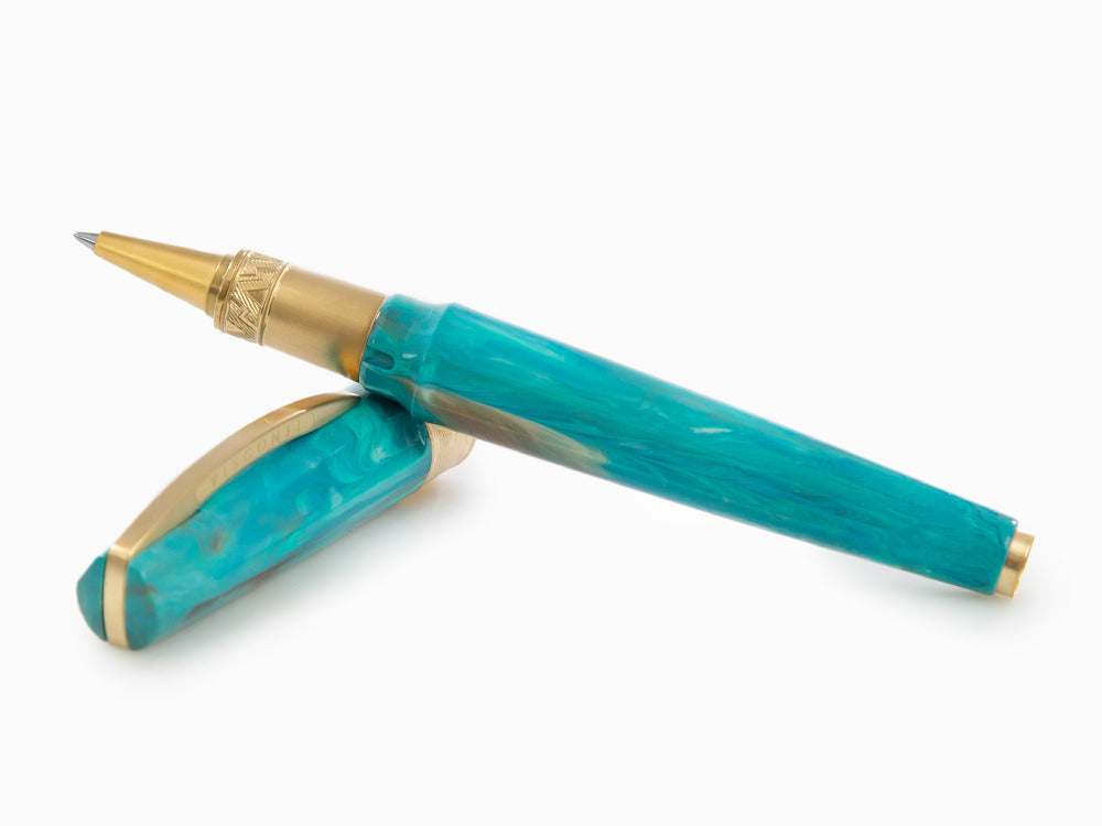 Roller Visconti Mirage Mythos Athena, Resina Acrílica, PVD Oro, Azul KP07-15-RB