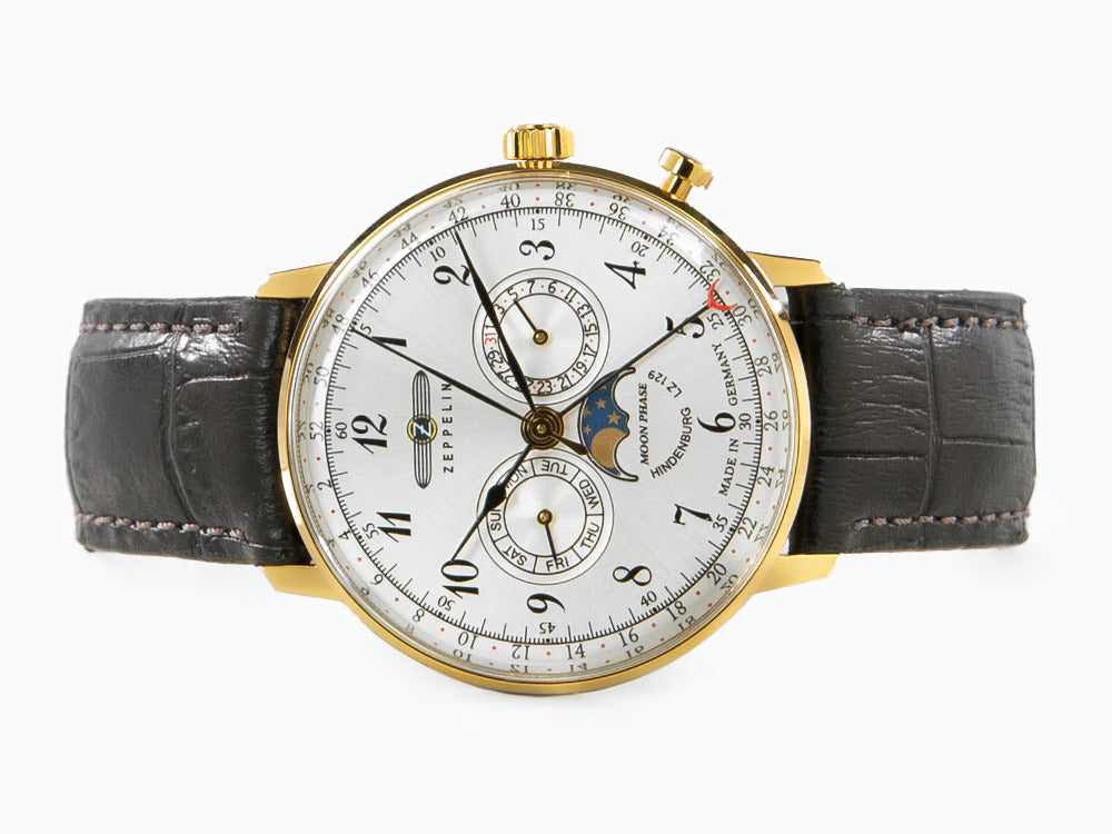 Reloj de Cuarzo Zeppelin LZ 129 Hindenburg Moonphase, PVD Oro, 40 mm, 7038-1