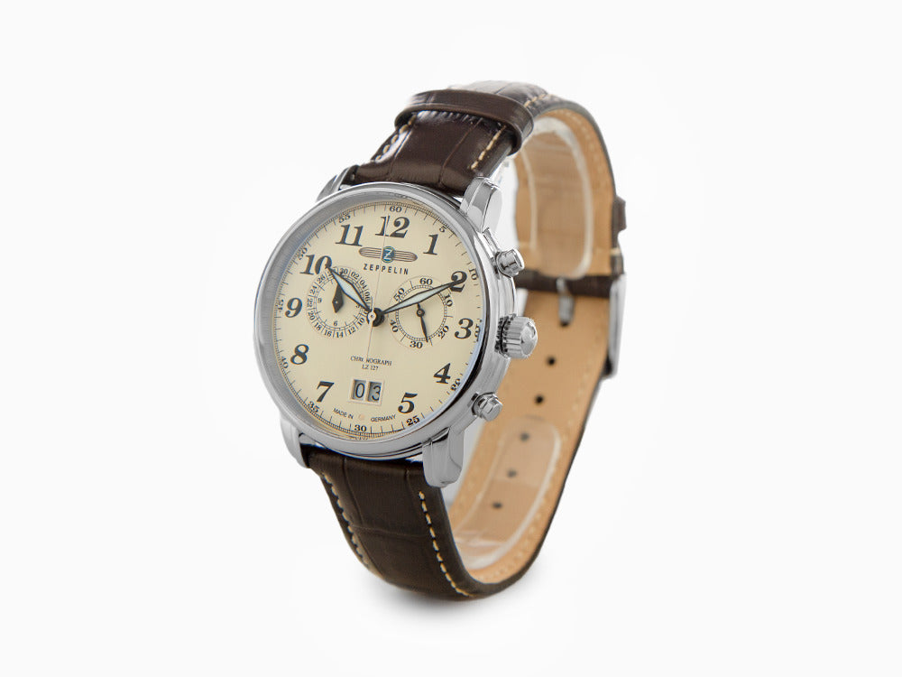 Reloj de Cuarzo Zeppelin LZ 127 Graf Zeppelin, Beige, 40 mm, Cronógrafo, 7684-5