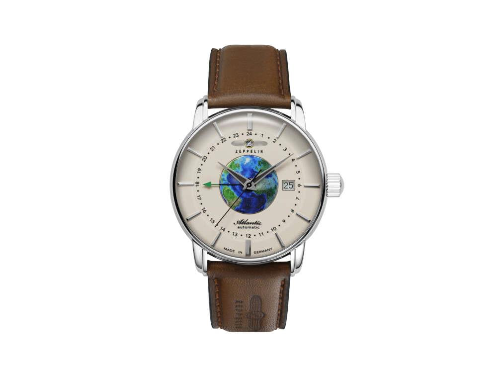 Reloj Automático Zeppelin Atlantic GMT, Beige, 42 mm, Día, 8468-5