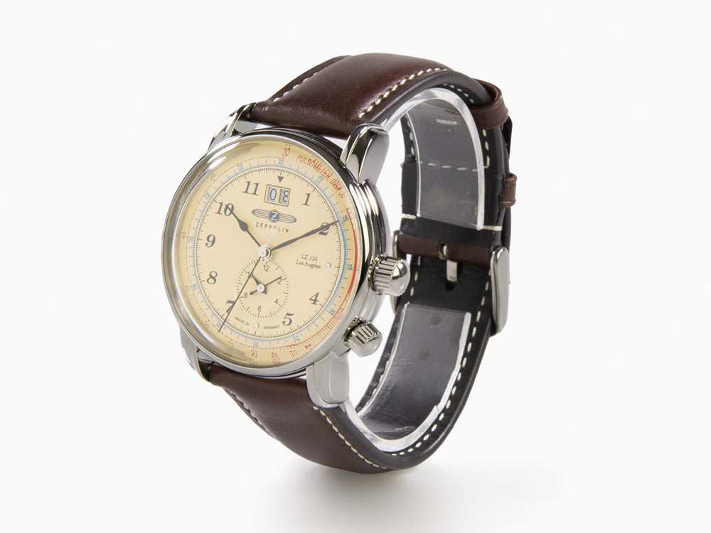 Reloj de Cuarzo Zeppelin LZ126 Los Angeles, Crema, 42mm, GMT, Pulsómetro, 8644-5