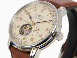 Reloj Automático Zeppelin Méditerranée with Open Heart, Beige, 40 mm, 9666-5