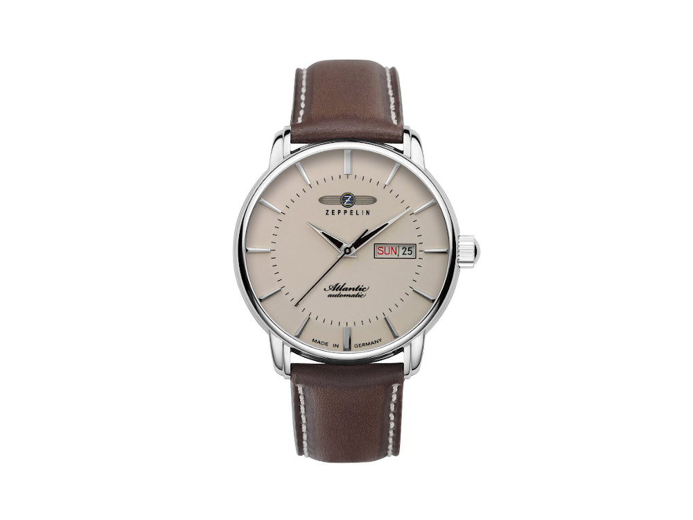 Reloj Automático Zeppelin Atlantic, Beige, 41 mm, Día y fecha, Piel, 8466-5