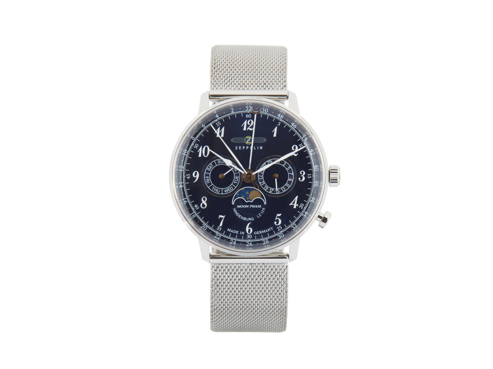 Reloj de Cuarzo Zeppelin LZ 129 Hindenburg Moonphase, Azul, 40 mm, 7036M-3