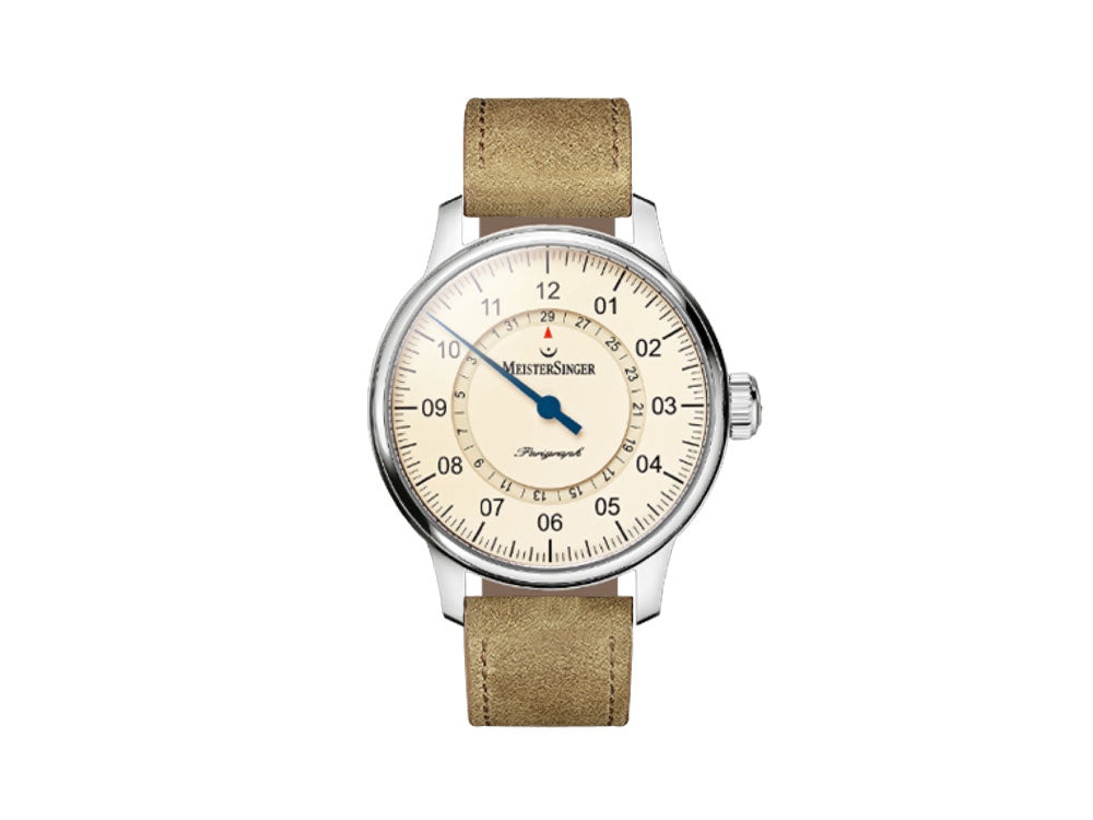 Reloj Automático Meistersinger Perigraph, ETA 2824-2, Marfil, Piel, AM1003-SV03