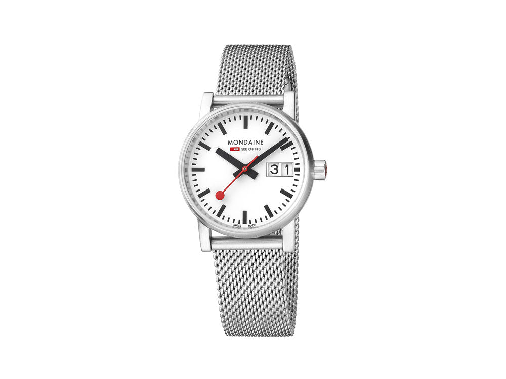 Reloj de Cuarzo Mondaine SBB Evo2, Blanco, 30mm, Día, MSE.30210.SM