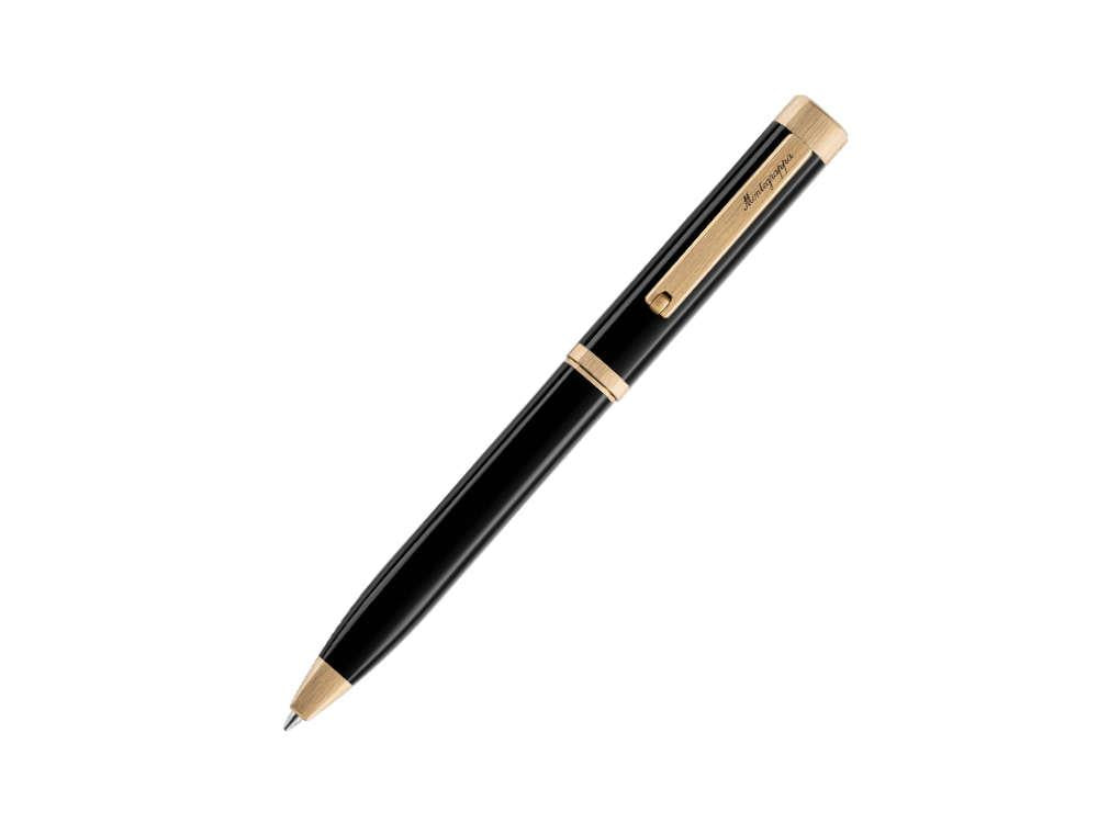 Bolígrafo Montegrappa Quattro, Resina Acrílica, PVD Oro, Negro, ISZ4IBIY