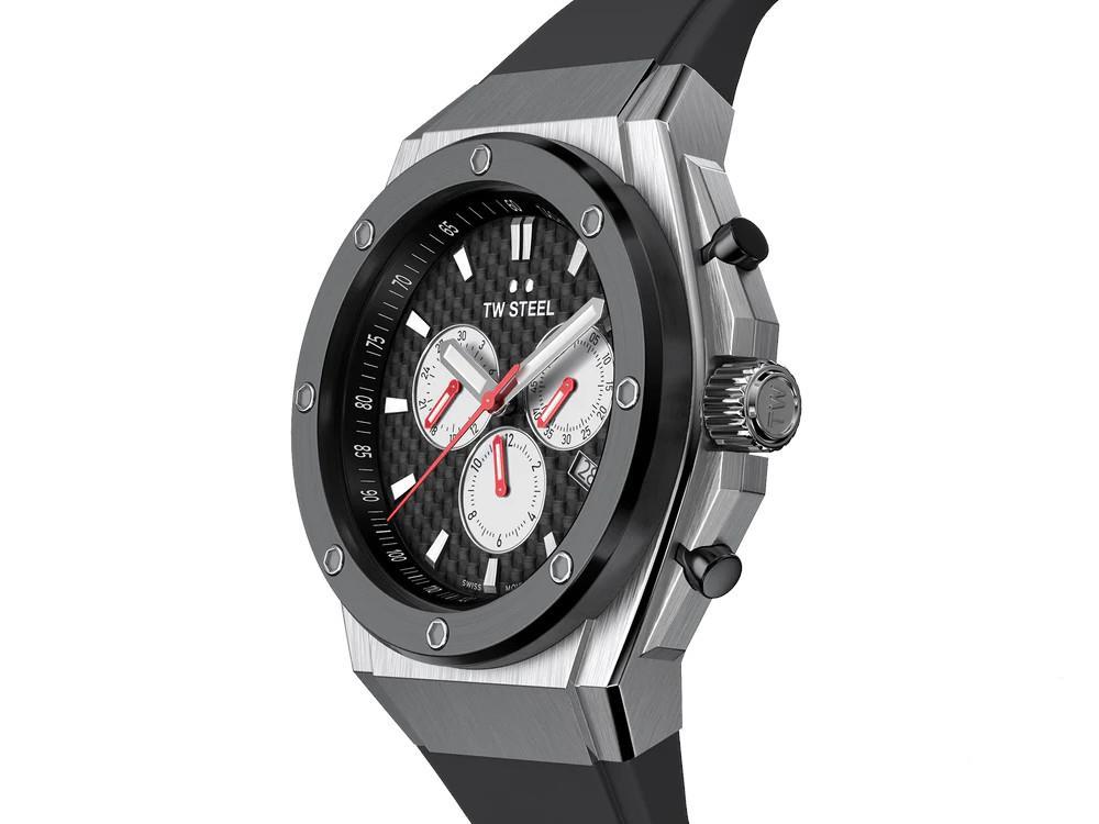 Reloj de Cuarzo TW Steel Ceo Tech 44mm, Negro, 44 mm, Correa de caucho, CE4049